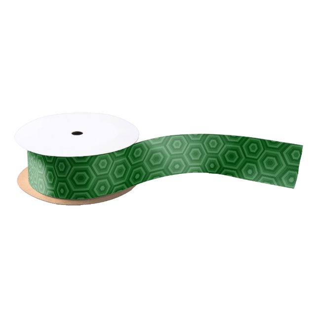 Tri-Tone Green Nested Hexagons Geometric Satin Ribbon (Spool)
