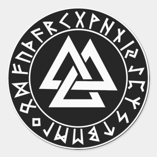 Tri-Triangle Rune Shield on Blk Classic Round Sticker (Front)