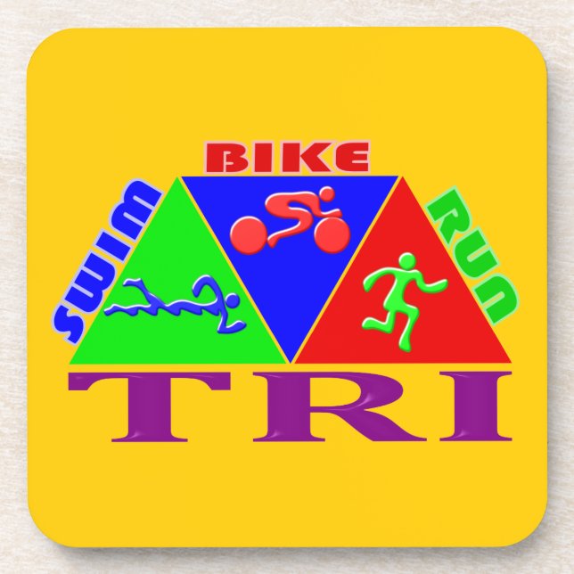 Tri Triathlon Figures Design Beverage Coaster (Front)
