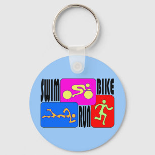 TRI Triathlon Swim Bike Run BRIGHT Square Design Keychain