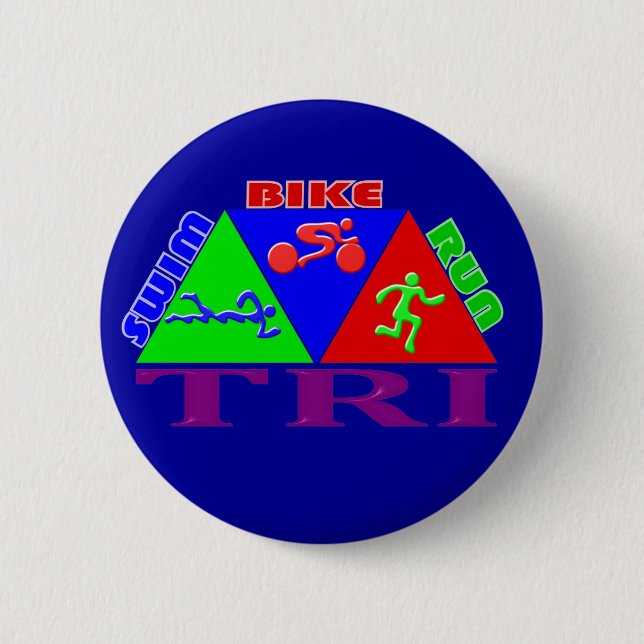 TRI Triathlon Swim Bike Run PYRAMID Design Pinback Button (Front)