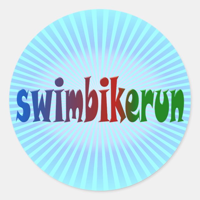 TRI Triathlon Swim Bike Run RAINBOW Design Classic Round Sticker (Front)
