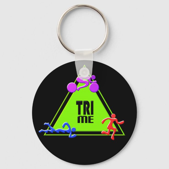 TRI Triathlon Swim Bike Run TRIANGLE TRI ME Design Keychain (Front)