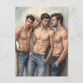 Triad of Desire: Modern Watercolor Realism Postcard