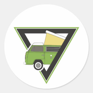 triangle classic green camper van round sticker