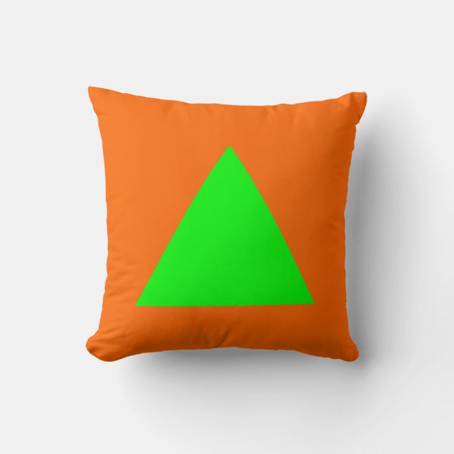 Triangle Colors - Green on Orange Throw Pillow (Front)