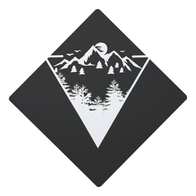 Triangle frame artwork with wilderness landscape graduation cap topper (Front)