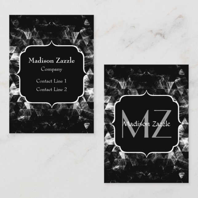 Triangle Geometric Black and White Smoky Monogram Business Card (Front/Back)