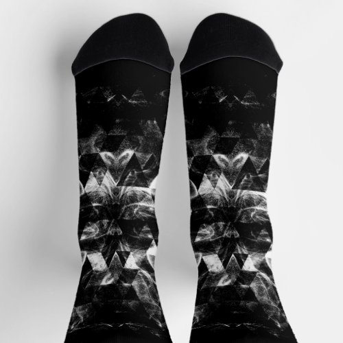 Triangle Geometric Black and White Smoky pattern Socks