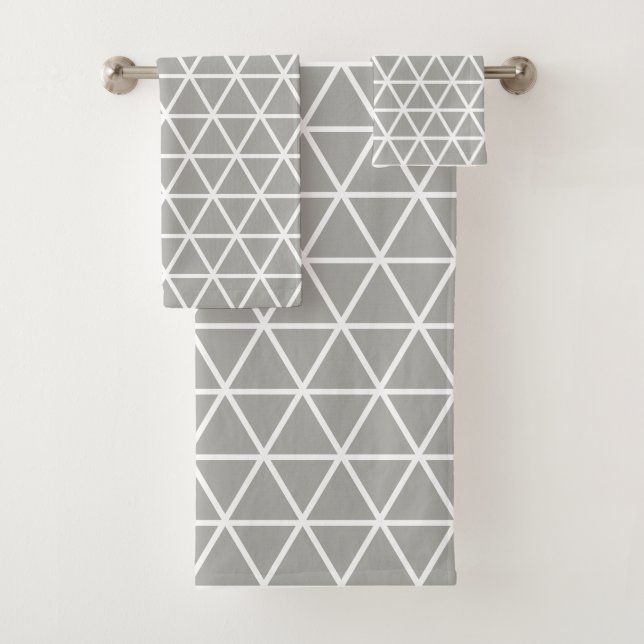 Triangle Geometric Pattern on Silver Gray Bath Towel Set (Insitu)