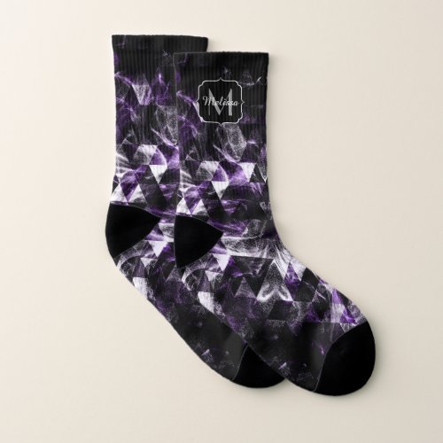 Triangle Geometric Purple Smoky Galaxy Monogram Socks