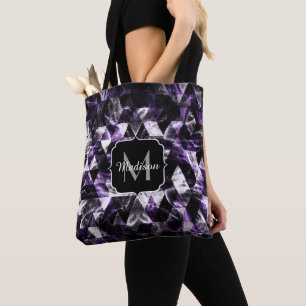 Triangle Geometric Purple Smoky Galaxy Monogram Tote Bag