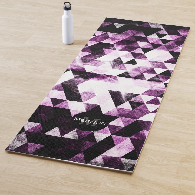 Triangle Geometric Vibrant Pink Smoky Monogram Yoga Mat (In Situ)
