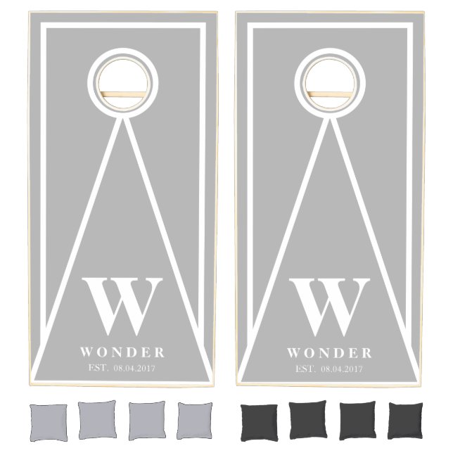 Triangle Gray Wedding Newly Wed Monogram Cornhole Set (Set)