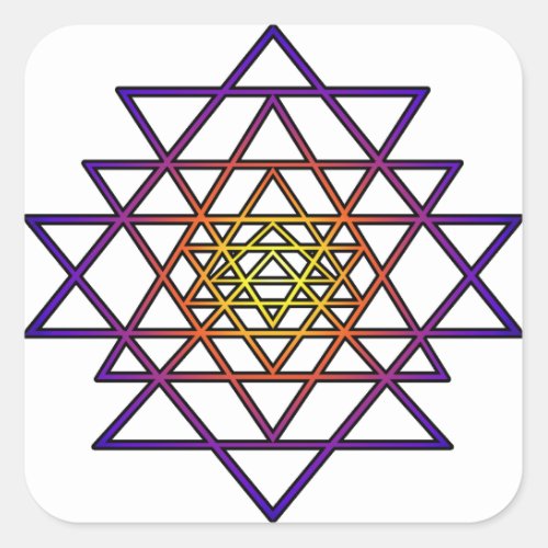 Triangle Mandala yellow purple Sri Yantra Square Sticker