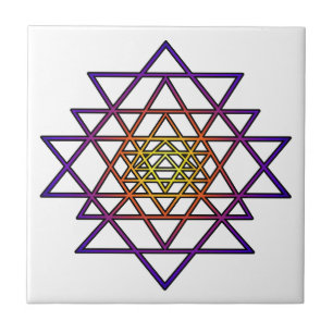 Triangle Mandala (yellow purple) Sri Yantra Tile