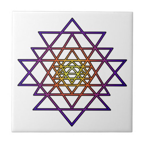 Triangle Mandala yellow purple Sri Yantra Tile