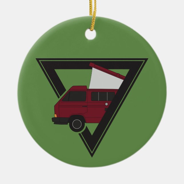 triangle maroon bus ceramic ornament (Front)