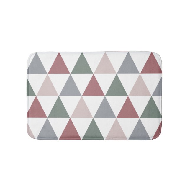 Triangle Pattern Dusty Rose Sage Green Gray Bath Mat (Front)