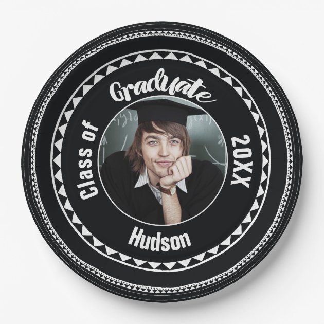 Triangle Pattern Graduation Photo Name Year Paper Plate