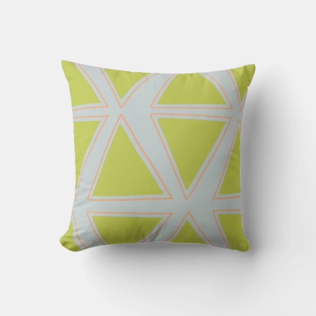 Triangle pattern in chartreuse and blue pillow (Front)