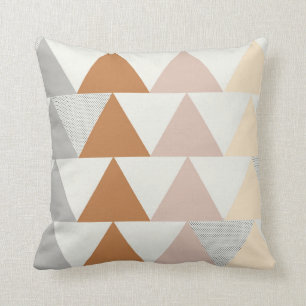Triangle Pattern in Neutral Gray Rust Pink Throw Pillow