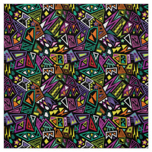 Triangle pop art cool bright black green pattern fabric