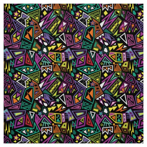 Triangle pop art cool bright black green pattern fabric