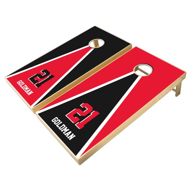 Triangle Red & Black Design Cornhole Set (Angled)