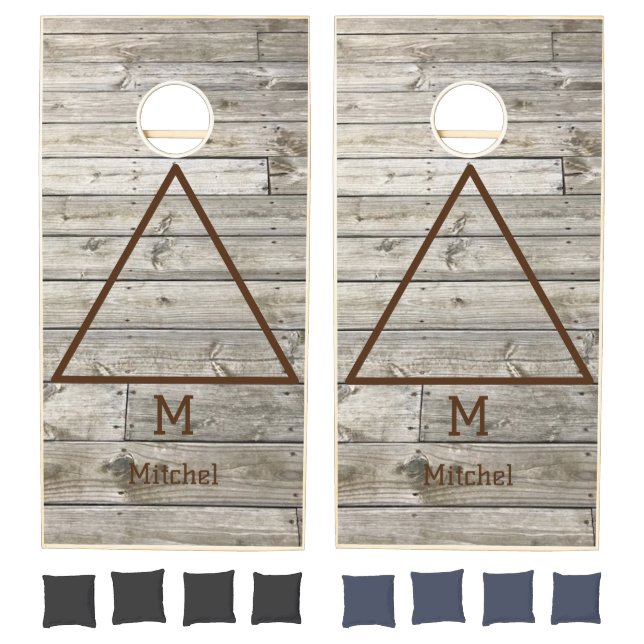 Triangle Rustic Wood Cornhole Sets Monogram (Set)