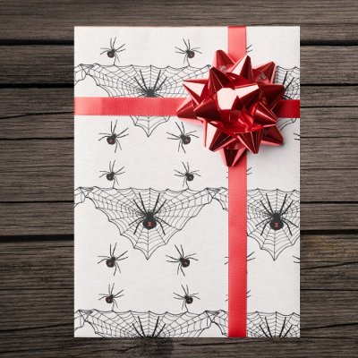 Triangle Shaped black Spider Web With Black Widows Wrapping Paper