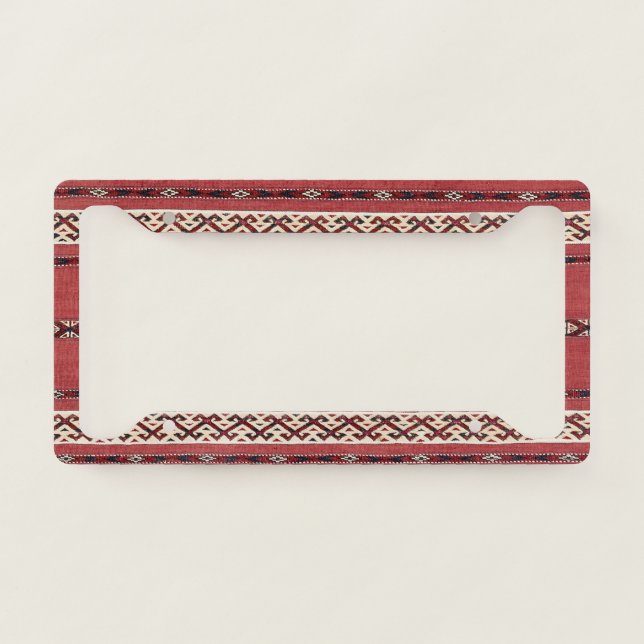 Triangle Stripe Kilim II Red Black White  License Plate Frame (Front)