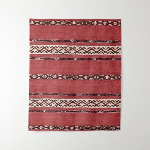 Triangle Stripe Kilim II Red Black White  Tapestry