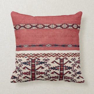 Triangle Stripe Kilim III Red Black White Throw Pillow