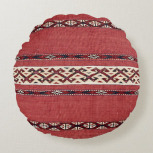 Triangle Stripe Kilim IV Red Black White Round Pillow