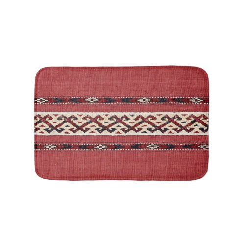 Triangle Stripe Kilim Red Black White  Bath Mat