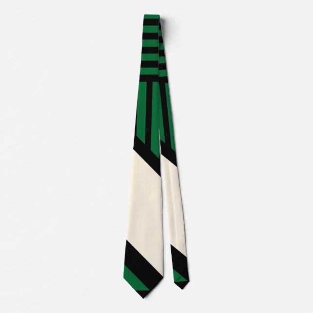 Triangle Stripes - Green, Cream and Black Neck Tie (Front)