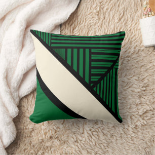 Triangle Stripes - Green, Cream and Black Throw Pillow