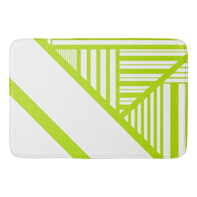 Triangle Stripes in Lime Green and White Bath Mat (Front)