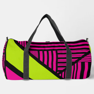 Triangle Stripes in Lime Green, Hot Pink and Black Duffle Bag