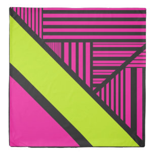 Triangle Stripes in Lime Green, Hot Pink and Black Duvet Cover