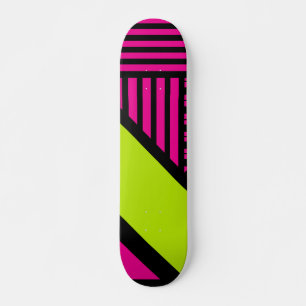 Triangle Stripes in Lime Green, Hot Pink and Black Skateboard