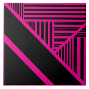 Triangle Stripes in Magenta and Black Ceramic Tile