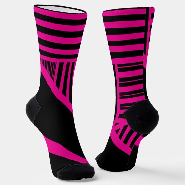 Triangle Stripes in Magenta and Black Socks (Angled)