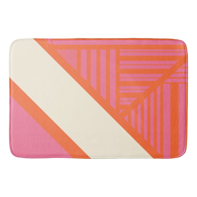 Triangle Stripes in Pink, Orange and Cream Bath Mat (Front)