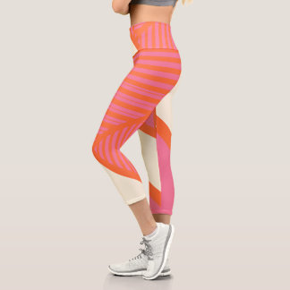 Triangle Stripes in Pink, Orange and Cream Capri Leggings