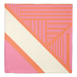 Triangle Stripes in Pink, Orange and Cream Duvet Cover