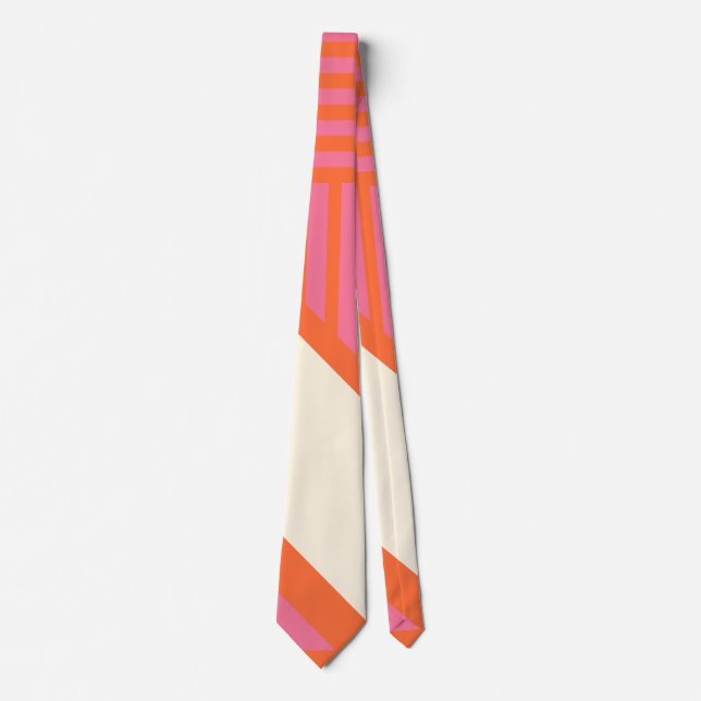 Triangle Stripes in Pink, Orange and Cream Neck Tie (Front)