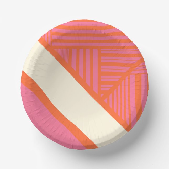 Triangle Stripes in Pink, Orange and Cream Paper Bowls (Front)