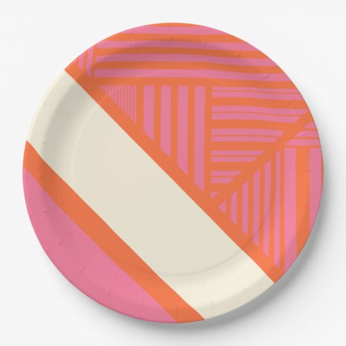 Triangle Stripes in Pink Orange and Cream Paper Plates